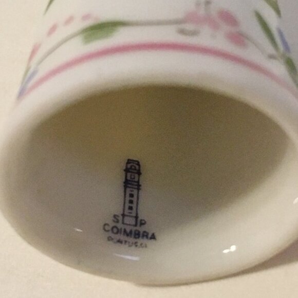 Coimbra Portugal Thimble Flowers Leaves Vine Pink Yellow Green Vintage Porcelain - Picture 7 of 7